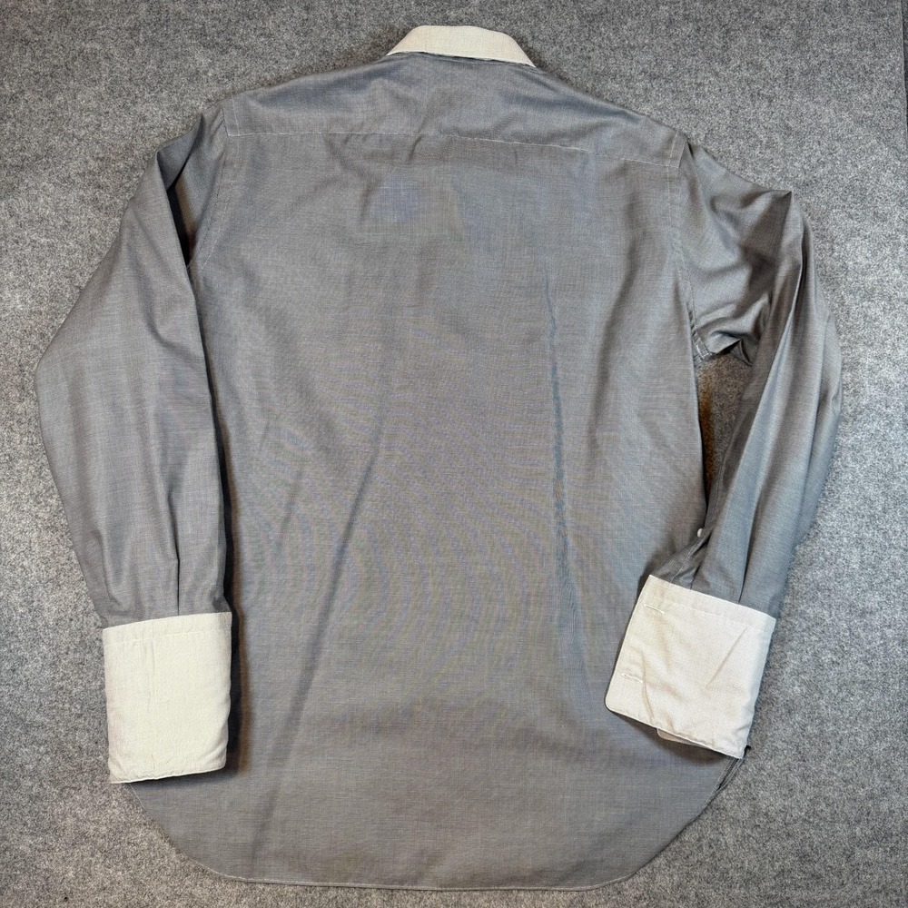 Brioni Shirt Mens Large Gray Check Contrast Collar French Cuff Dress Italy - Picture 6 of 9